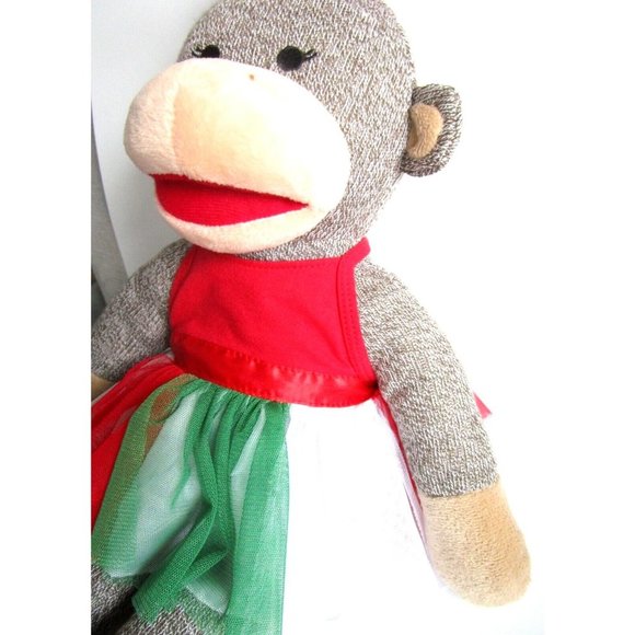 BAB Build a Bear Girl Sock Monkey - Red Bow/Dress 18" Plush Stuffed Animal Toy - Picture 4 of 15